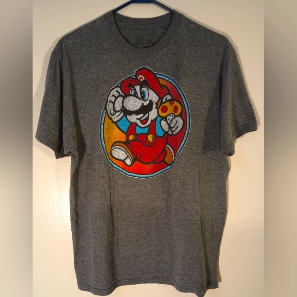 Gray Mario Bros with mushroom tshirt